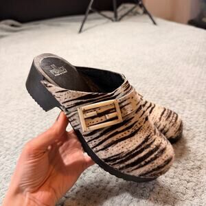 RARE Vintage FENDI Zebra Stripe Calf Hair Heeled Clog RetroFunky Designer 7.5/38